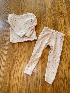 Quincy Mae light pink / flower waffle knit set - 18-24mo - good condition